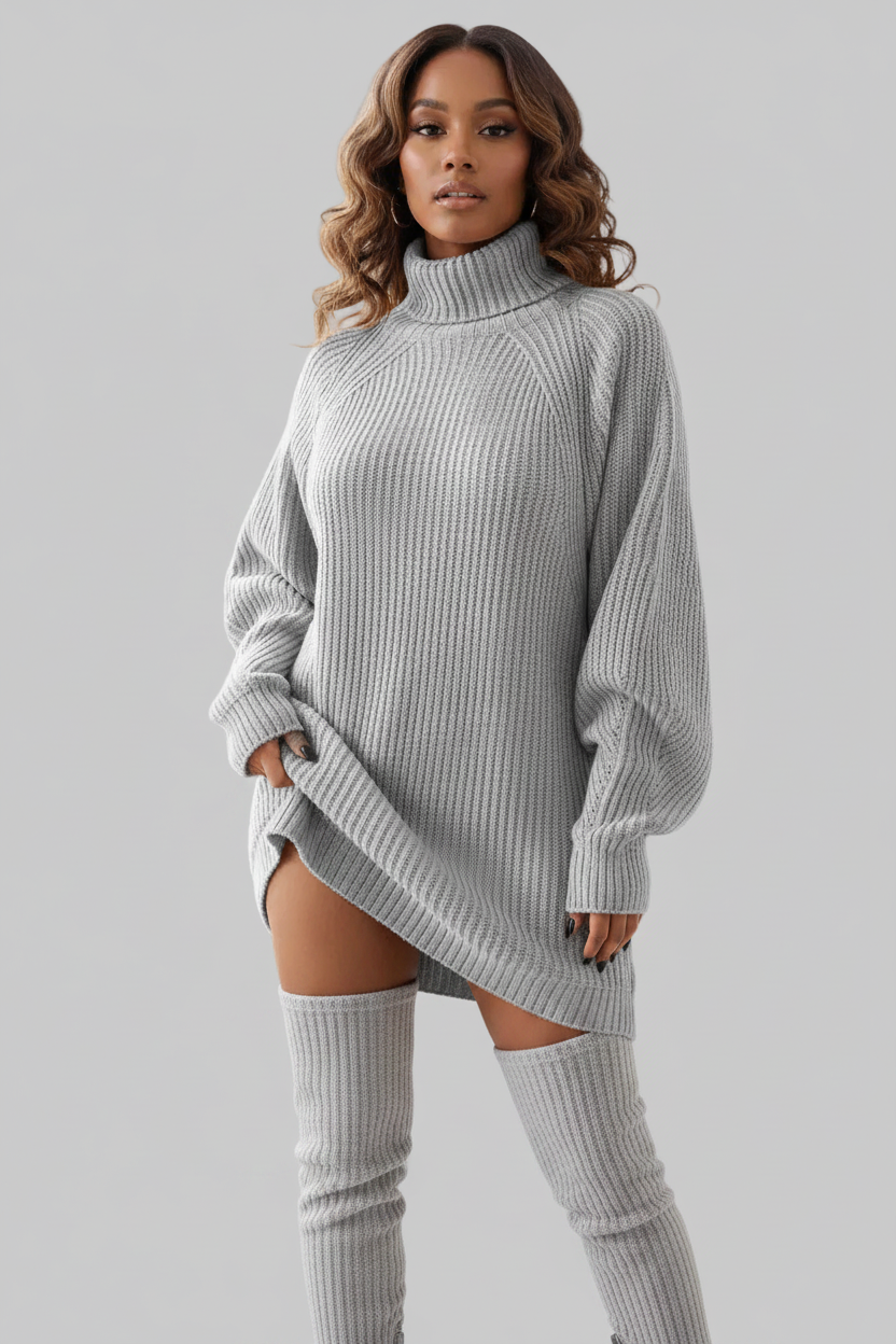 Cozy Turtleneck Sweater Dress - Long Sleeve Knit Dress