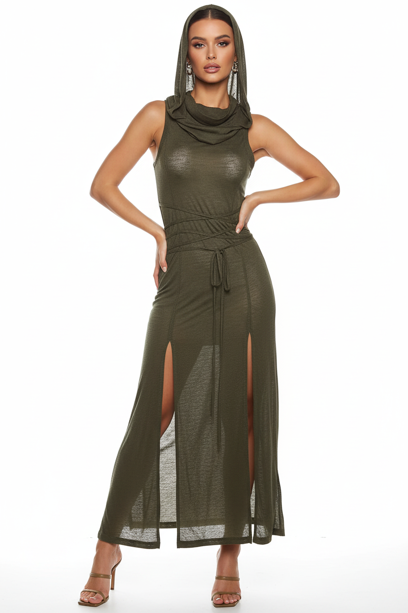 Cyber Gothic Hooded Midi Dress