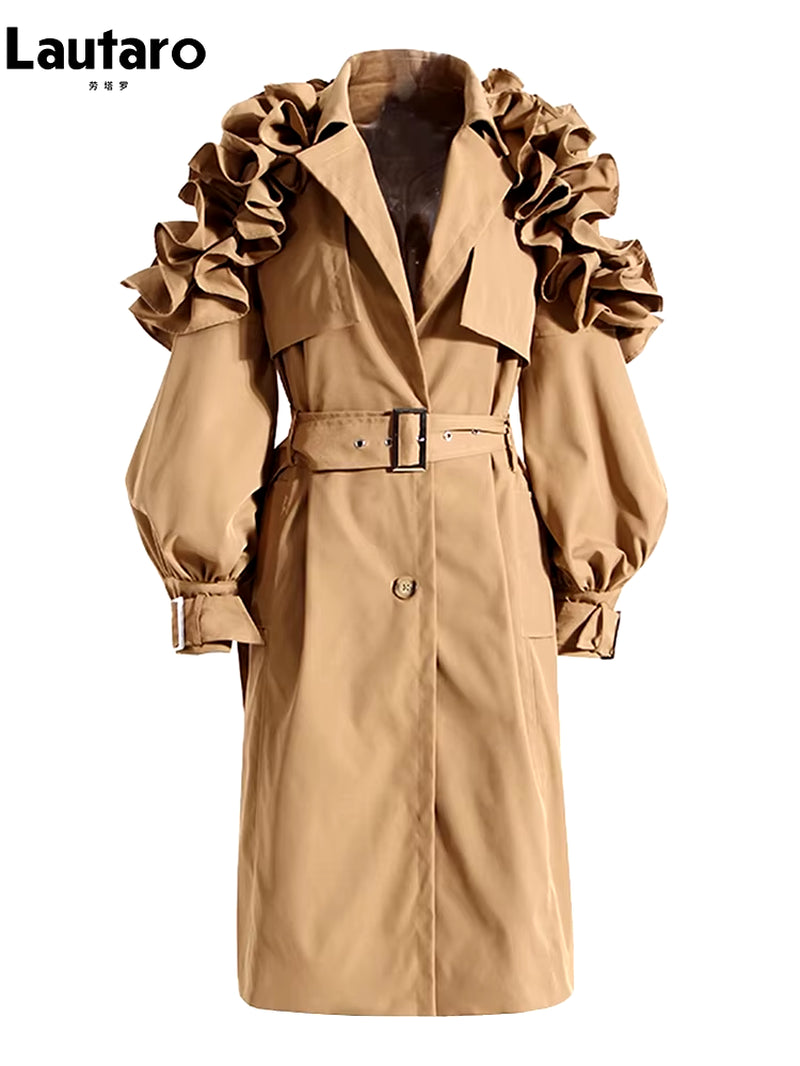 Spring Autumn Long Black Khaki Trench Coat for Women Belt Elegant Chic Stylish Luxury Designer Clothes Runway Fashion