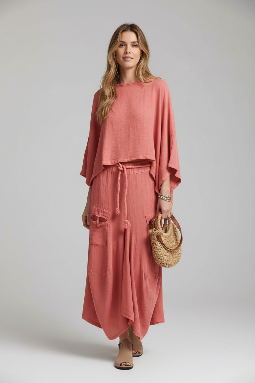 StyleMuse: Autumn Lace-Up Skirt Set for Effortless Elegance