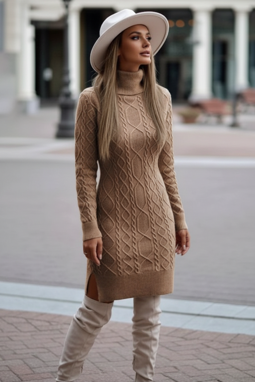 Classy Adore Turtleneck Knit Sweater Dress (k)