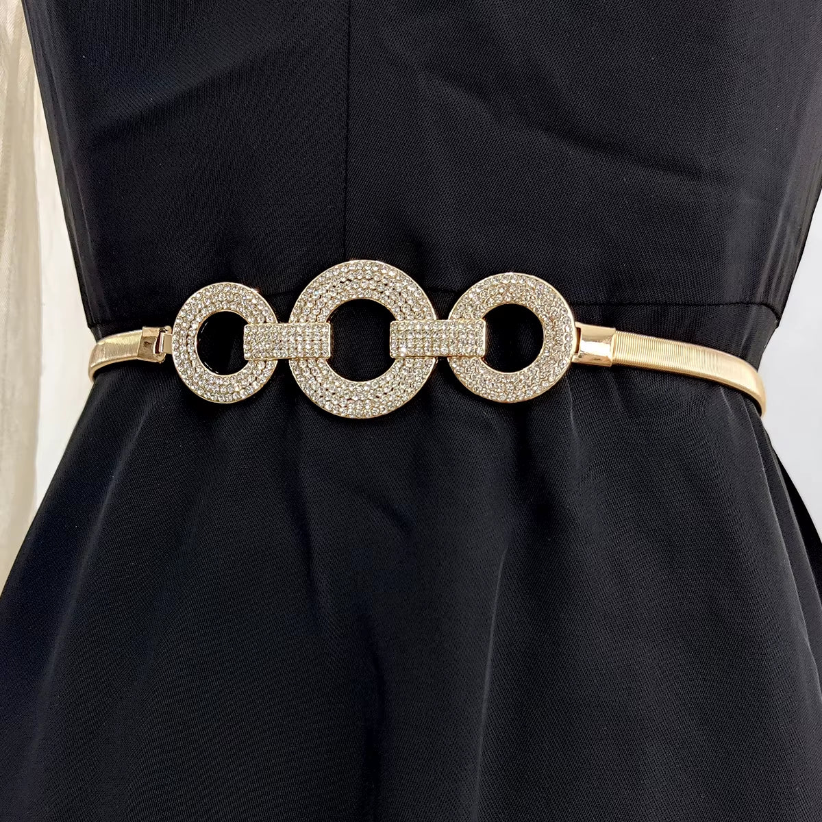 Fashion Elastic Gold Chain Belt Rhineston Designer Belts for Women High Quality Luxury Brand Stretch Waistband Dress Metal Riem