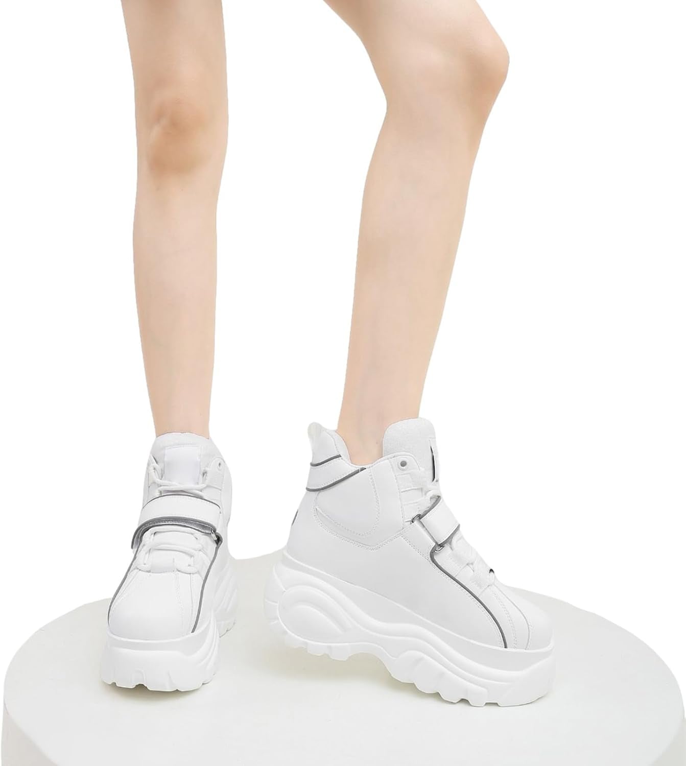 Women'S Goth Punk High/Low Top Platform Chunky Sneakers Lace up Wedgel Heel Dad Shoes