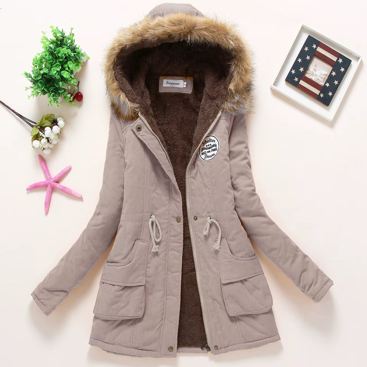 Pink Women Parkas Long Thick Warm Jacket Hooded Fur Lady Coats & Outerwear Winter Jacket Women Parkas for Coat Fashion Female