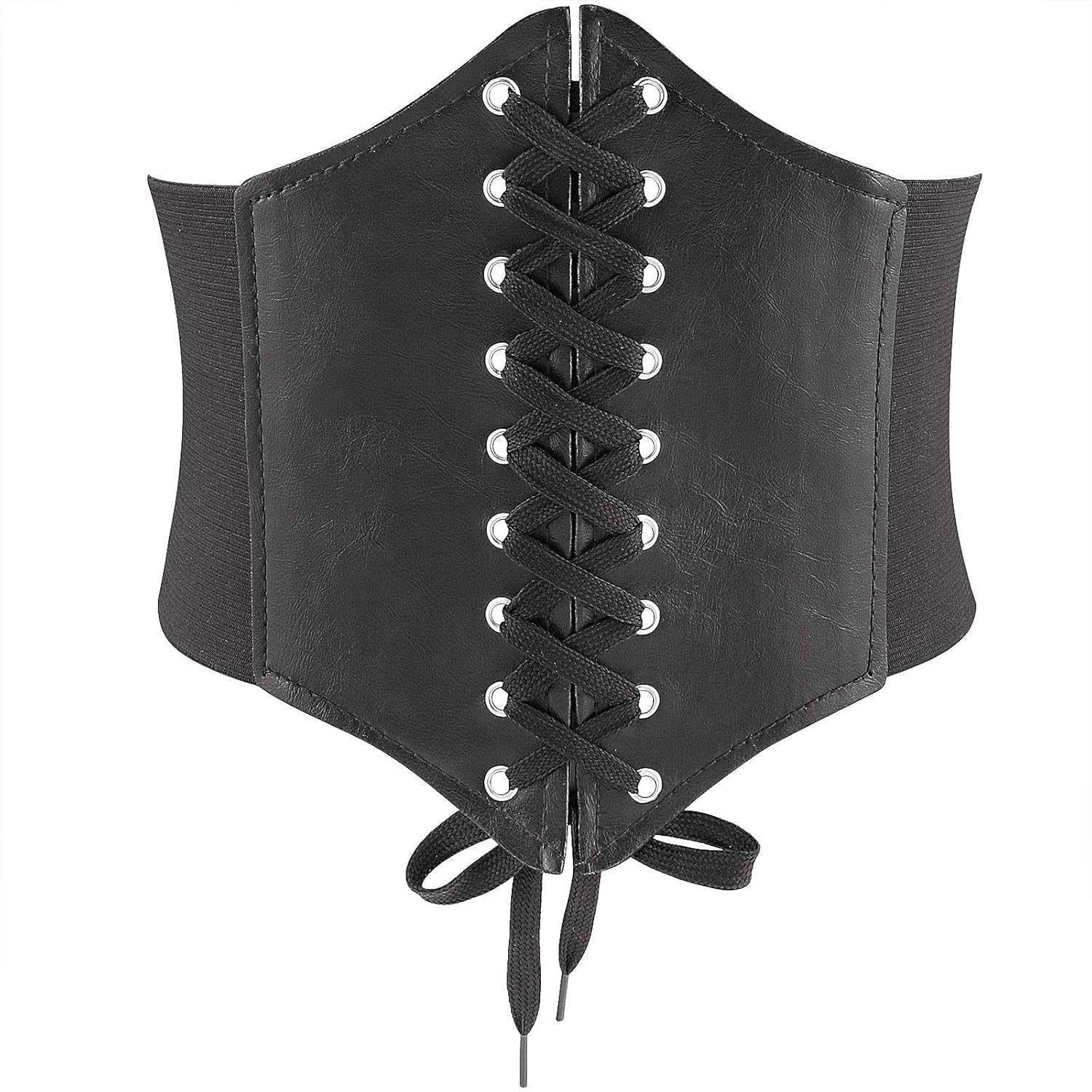 Corset Belt for Women Wide Elastic Tied Waspie Belts Lace-Up Leather Waist Belts for Women Dresses