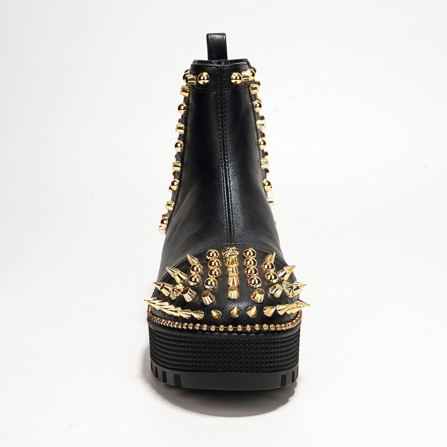 Women'S Platform Combat Boots Pull-On Ankle Booties Studded Goth Punk with Spiky Design & Chunky Heel - Size