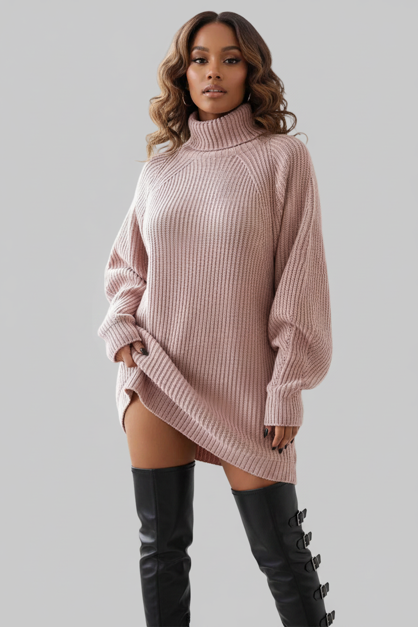 Cozy Turtleneck Sweater Dress - Long Sleeve Knit Dress