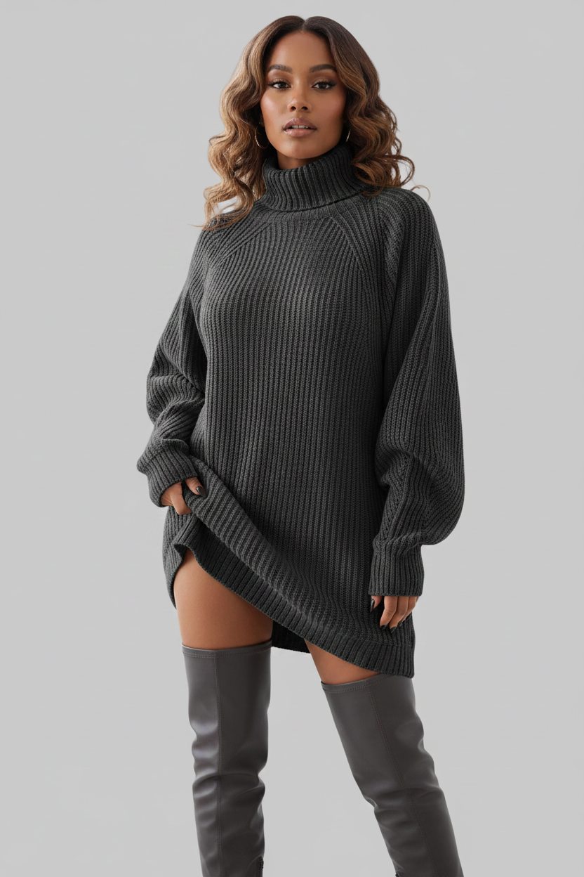 Cozy Turtleneck Sweater Dress - Long Sleeve Knit Dress