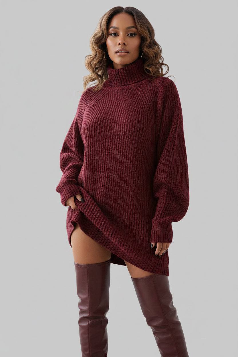 Cozy Turtleneck Sweater Dress - Long Sleeve Knit Dress
