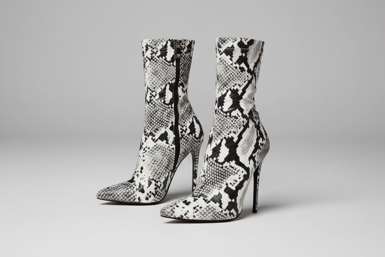 Classy Adore White Snake Print Knight Boots - Stiletto Pointed Toe Boots