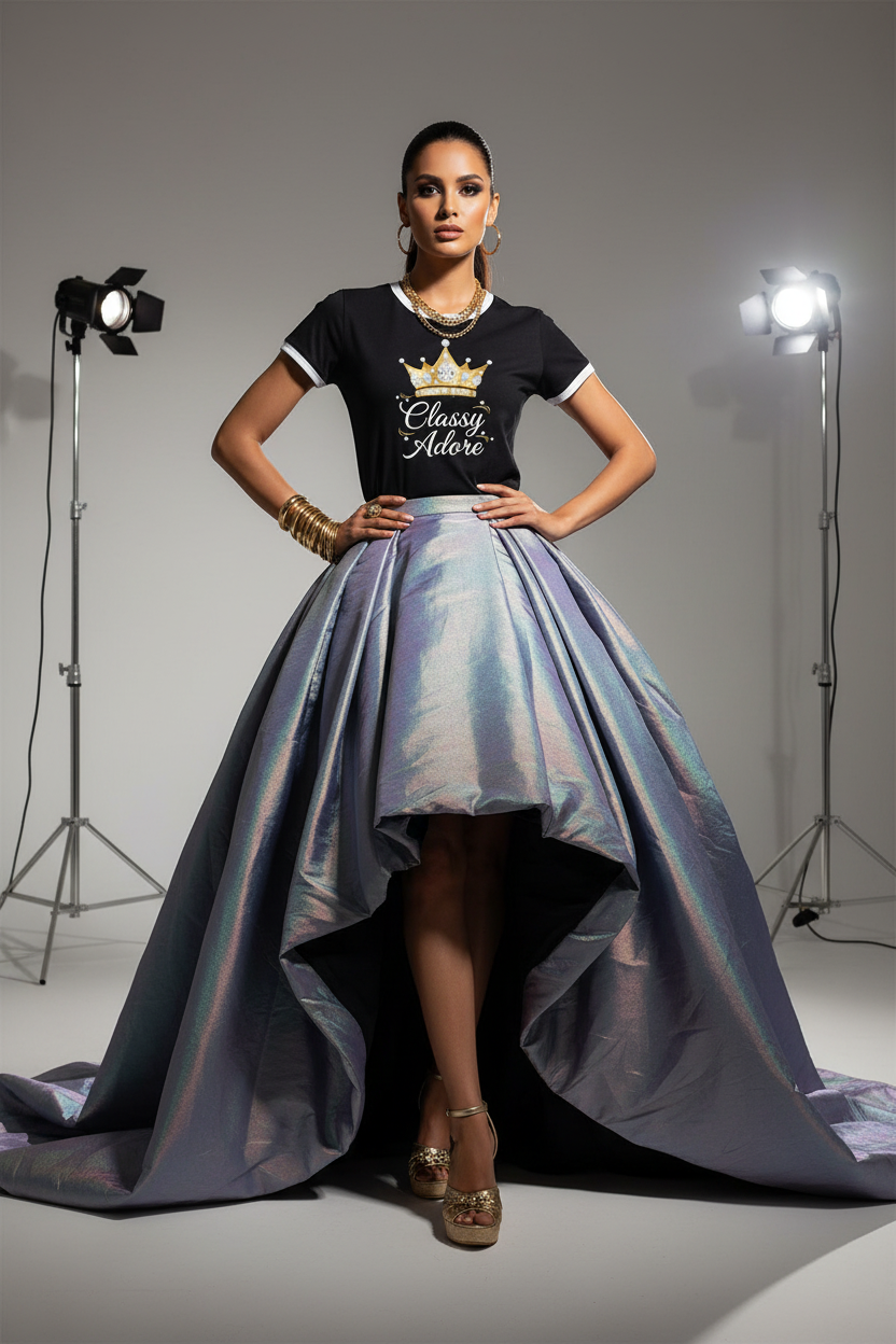 Classy Adore “Bold Crown” Crop Ringer Tee