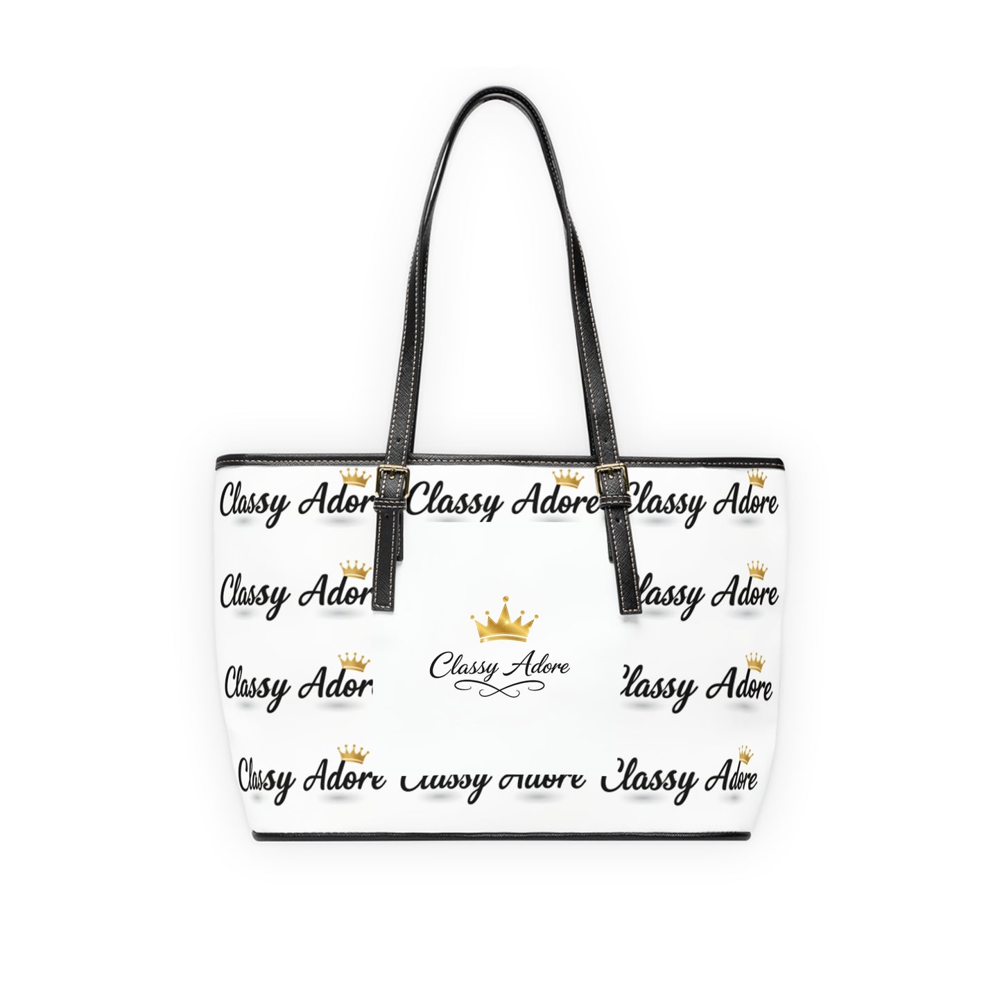 Classy Adore Signature PU Leather Tote Bag - White