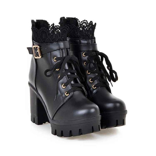Goth Luxe Lace-up Martens Boots With High Thick Heels