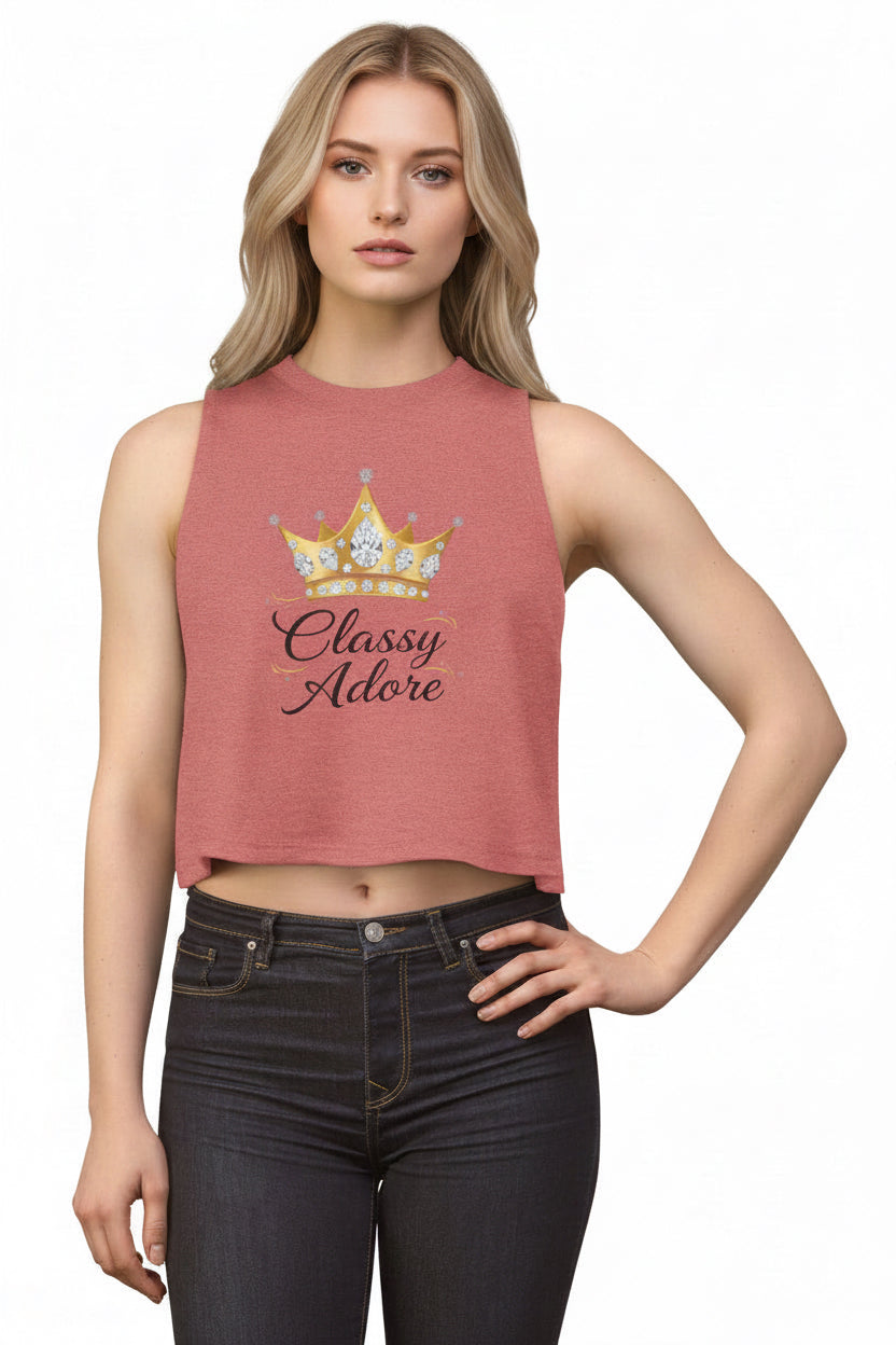 Classy Adore Cut Off Sleeve Crown Graphic Crop Top