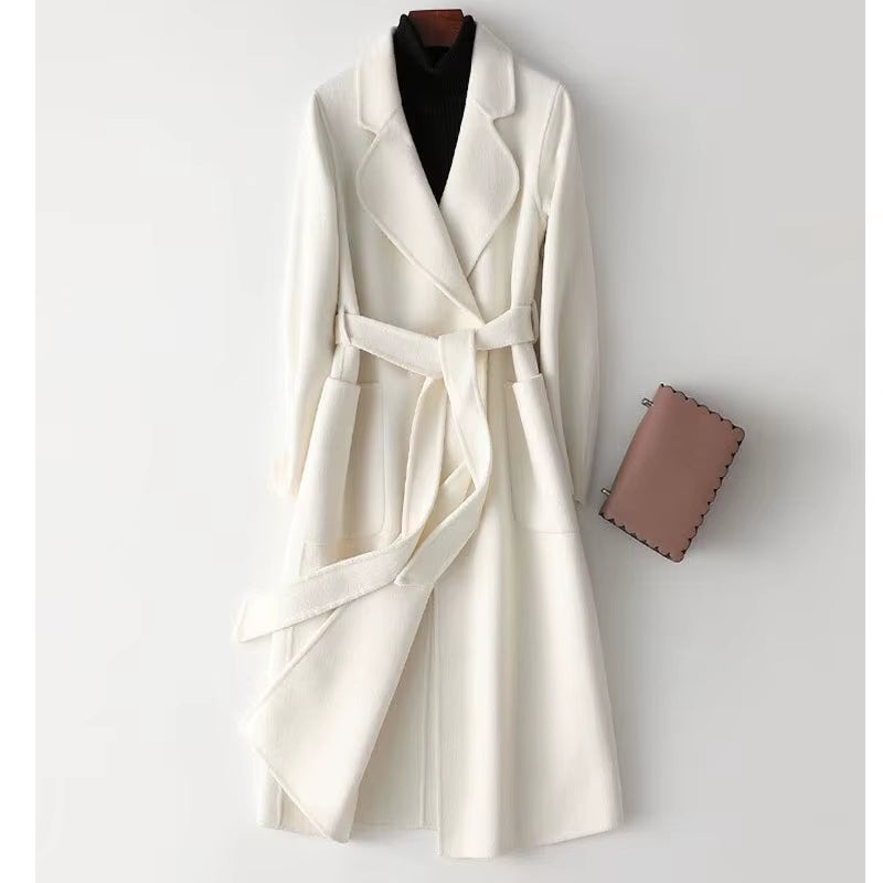 Double-Sided 100% Wool Coat Women Long Black 2025 Autumn and Winter New Korean Women Woolen Coat