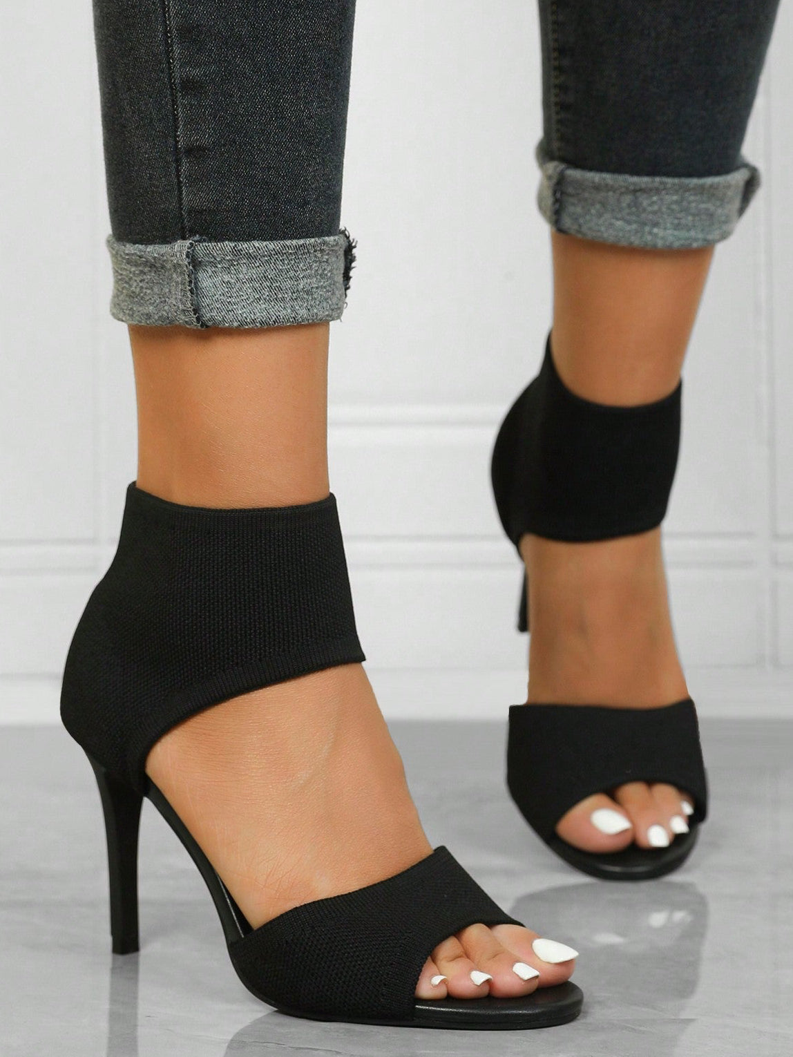 Women'S Minimalist Thick High Heel Knitted Sandals, Casual Solid Color anti Slip Sandals