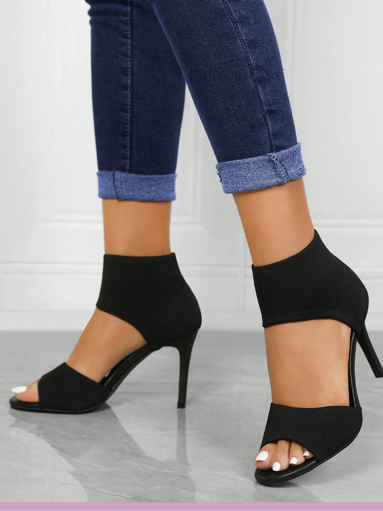 Women'S Minimalist Thick High Heel Knitted Sandals, Casual Solid Color anti Slip Sandals