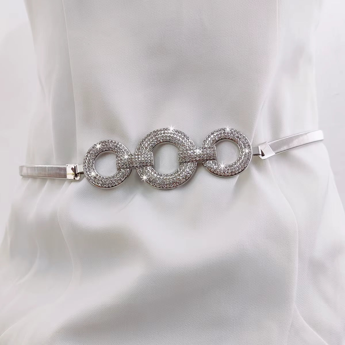 Fashion Elastic Gold Chain Belt Rhineston Designer Belts for Women High Quality Luxury Brand Stretch Waistband Dress Metal Riem