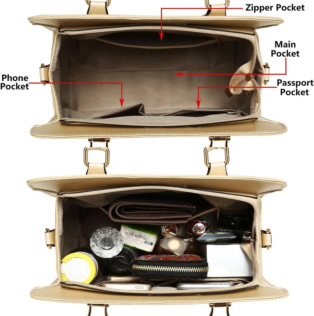 Women'S Fashion Handbags Tote Bags Shoulder Bag Top Handle Satchel Purse Set 4Pcs