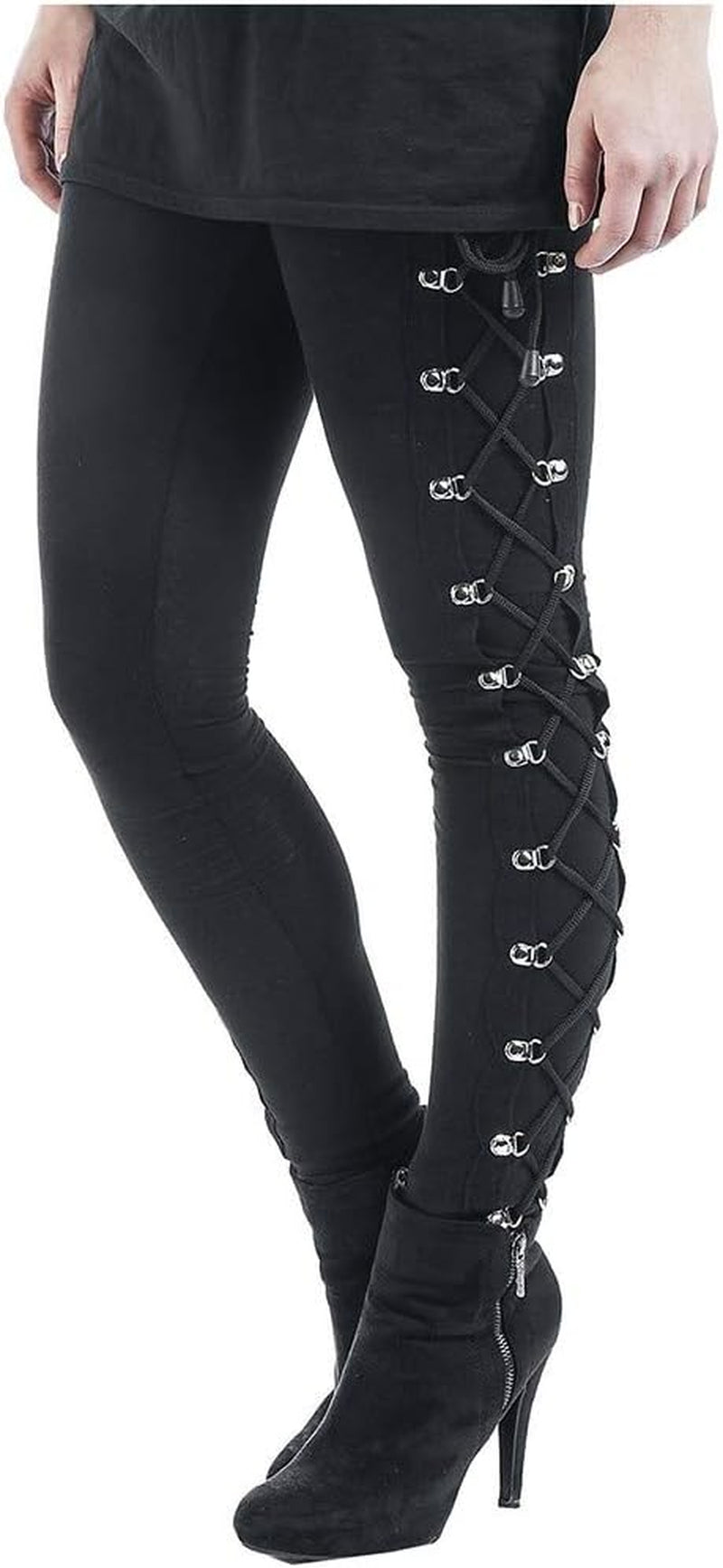 Sexy Punk Leggings for Women Lace up Pants Side Bandage Pant Teen Girls Tight Pants Club Streetwear Thick Bodycon Black