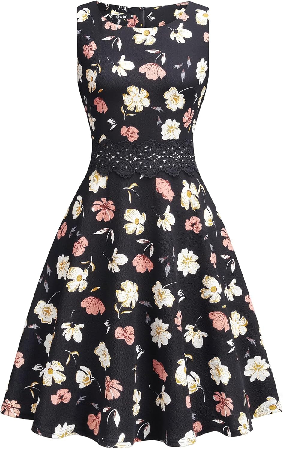 Women'S Vintage Floral Lace Flared A-Line Swing Casual Party Cocktail Dresses Sleeveless