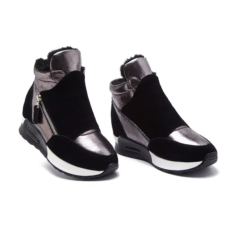 Warm Shoes Suede Leather Boots Women Winter Shoes Fashion Ins Women Sneakers Height Increasing Shoes Snow Boots KT004