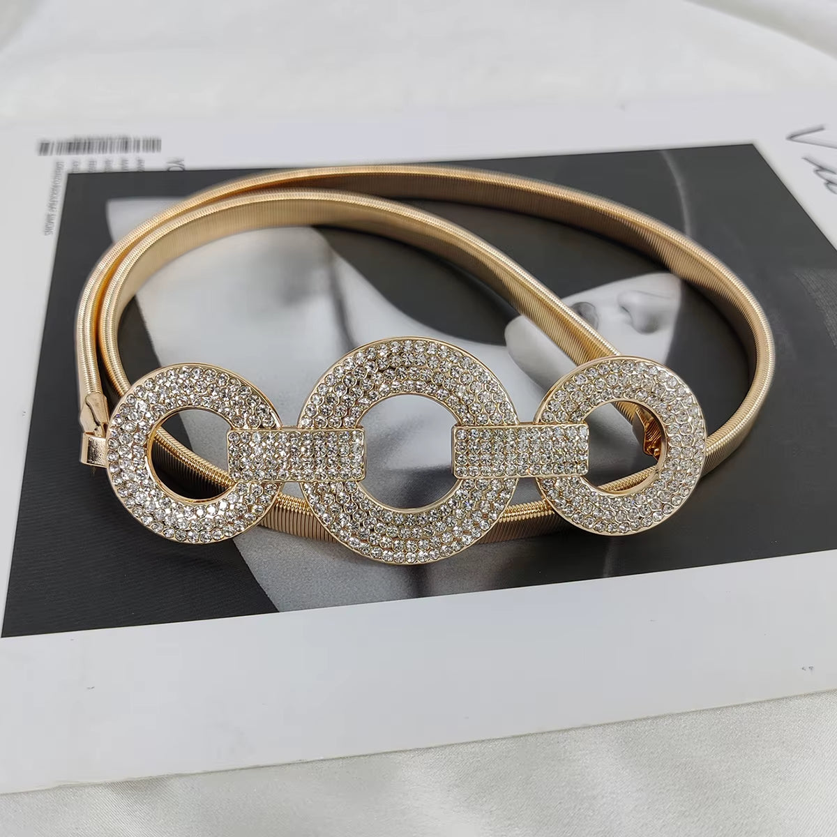 Fashion Elastic Gold Chain Belt Rhineston Designer Belts for Women High Quality Luxury Brand Stretch Waistband Dress Metal Riem