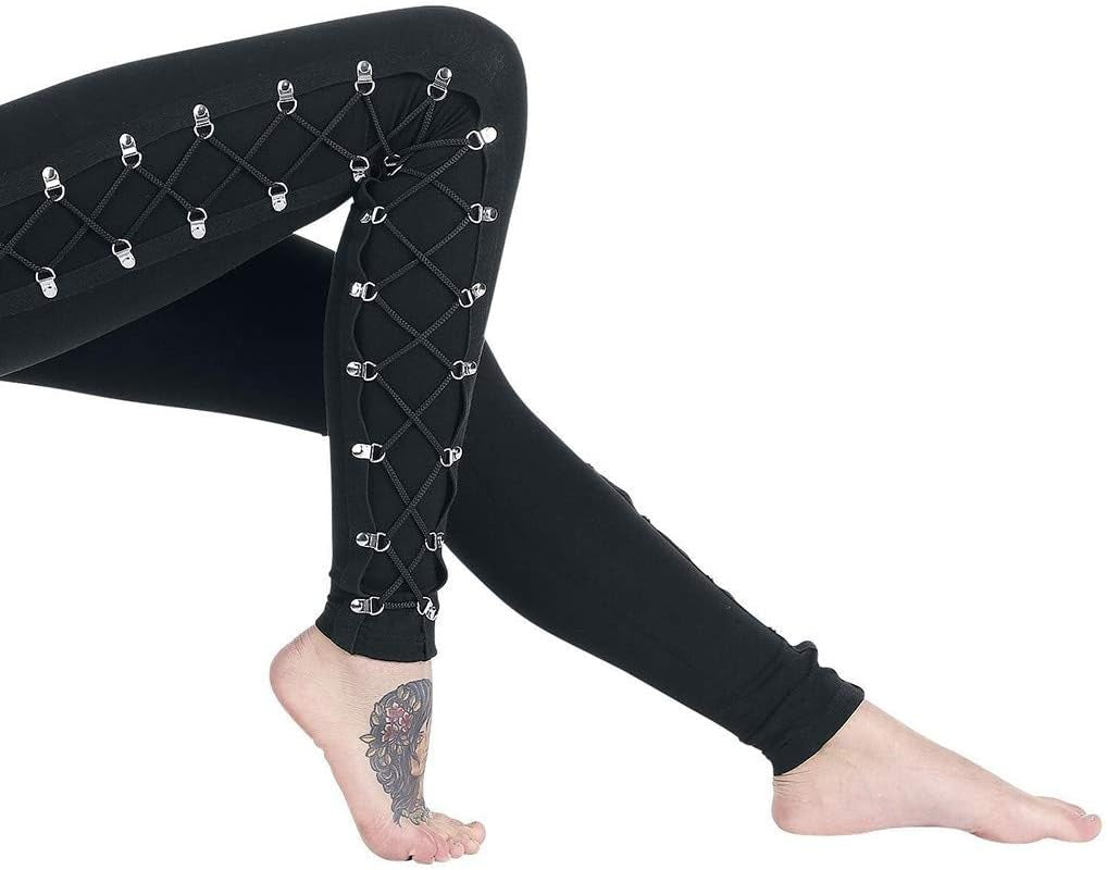 Sexy Punk Leggings for Women Lace up Pants Side Bandage Pant Teen Girls Tight Pants Club Streetwear Thick Bodycon Black