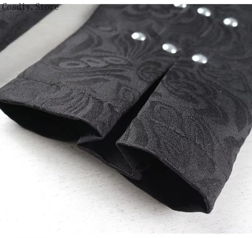 Jacquard Dovetail Coat Steampunk Gothic Trench Cotton Rivet Tuxedo Swallow Coat Women Halloween Costume Tailcoat for Adult