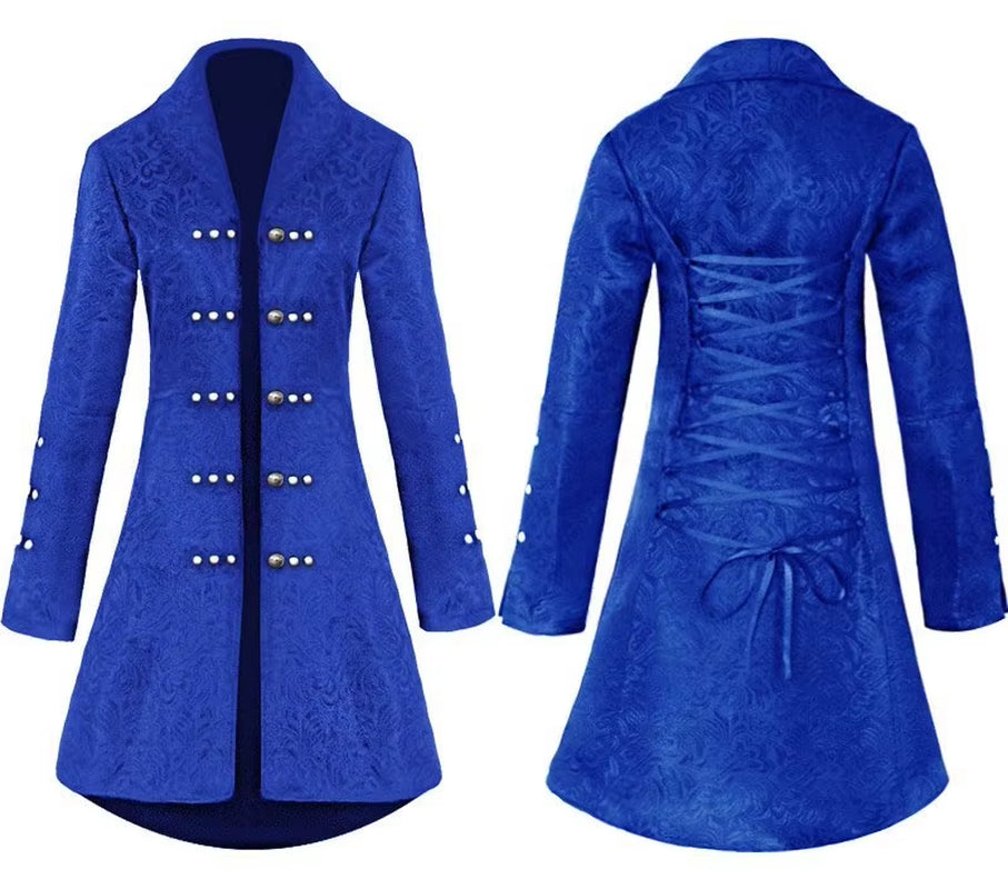 Jacquard Dovetail Coat Steampunk Gothic Trench Cotton Rivet Tuxedo Swallow Coat Women Halloween Costume Tailcoat for Adult