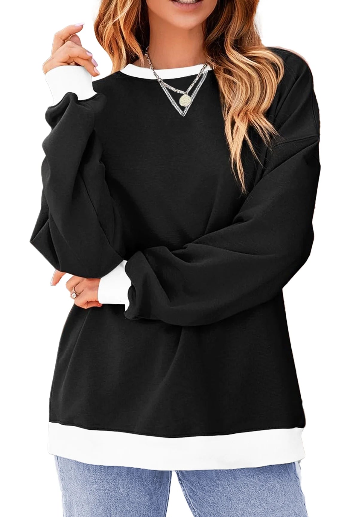 Color Block Sweatshirts for Women Crewneck Long Sleeve Oversized Pullover Tops Casual Fall Outfits