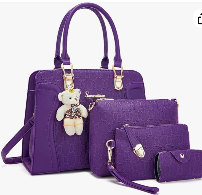 Women'S Fashion Handbags Tote Bags Shoulder Bag Top Handle Satchel Purse Set 4Pcs