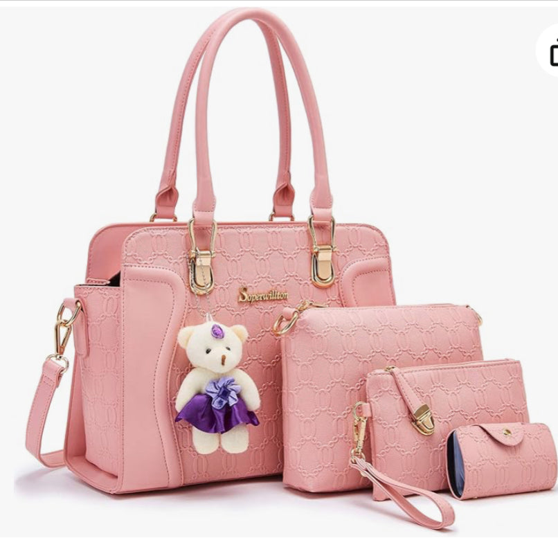 Women'S Fashion Handbags Tote Bags Shoulder Bag Top Handle Satchel Purse Set 4Pcs