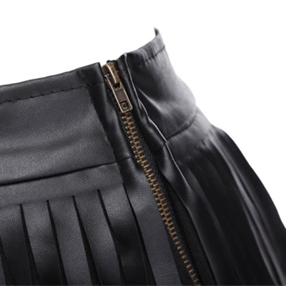 Summer Fashion Women Short Skirts Female High Waist Faux Leather Soft PU Skirt with Tassels Multi Size