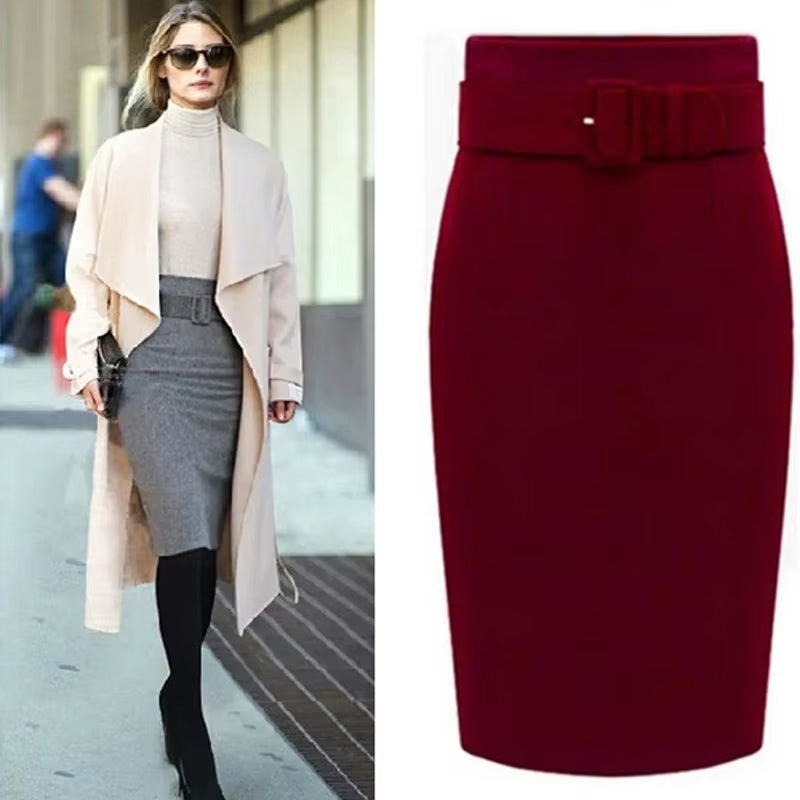 Women Autumn Fashion Style Knee Length Skirt 2025 Ladies Front Sashes Girl Pencil Skirts Femme Female Black Jupe Goth Skirts