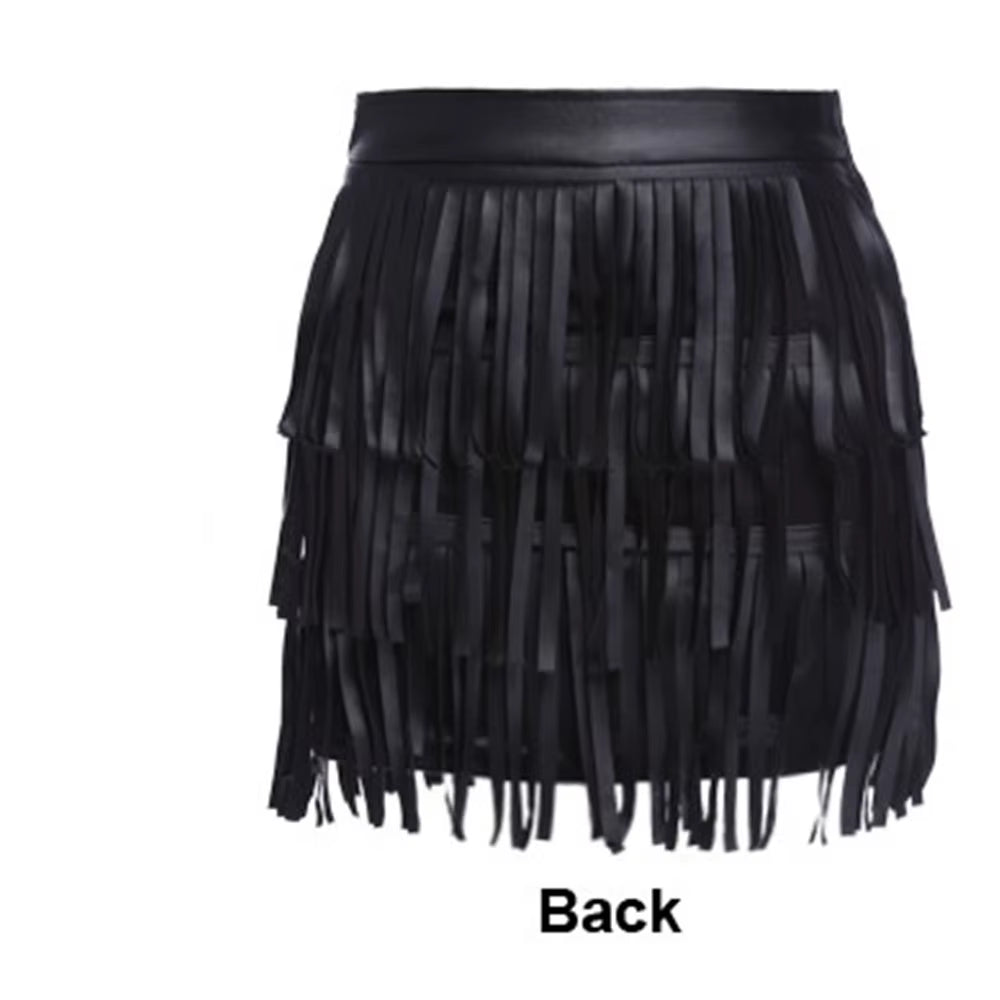 Summer Fashion Women Short Skirts Female High Waist Faux Leather Soft PU Skirt with Tassels Multi Size