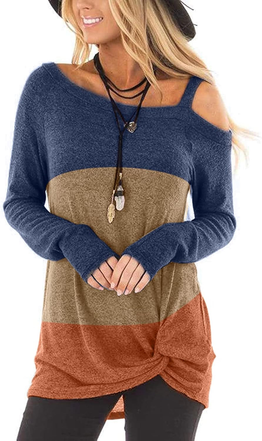 Women'S Cold Shoulder Tops: Long Sleeve Casual Shirts Twist Knot Top Tunic Blouse Tshirt S-2XL