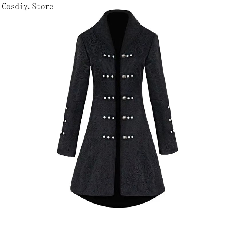 Jacquard Dovetail Coat Steampunk Gothic Trench Cotton Rivet Tuxedo Swallow Coat Women Halloween Costume Tailcoat for Adult
