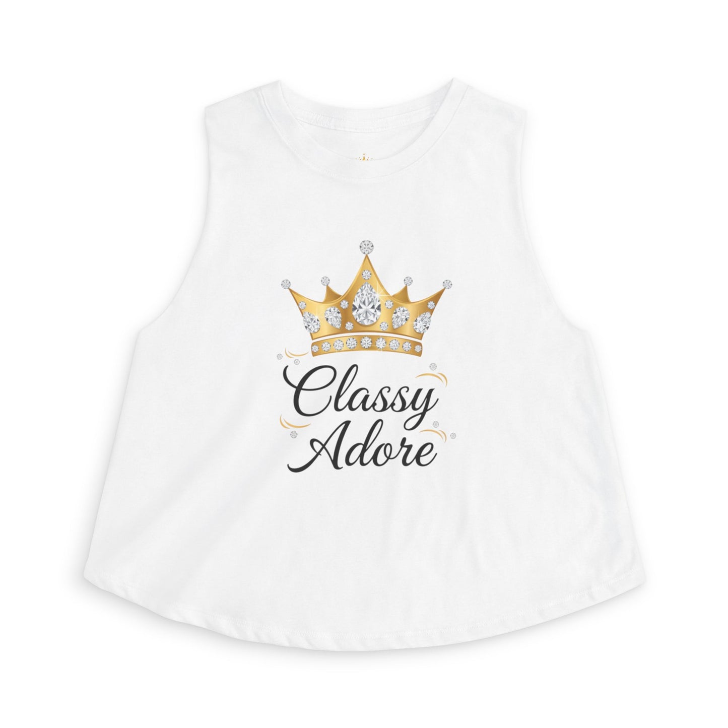 Classy Adore Cut Off Sleeve Crown Graphic Crop Top