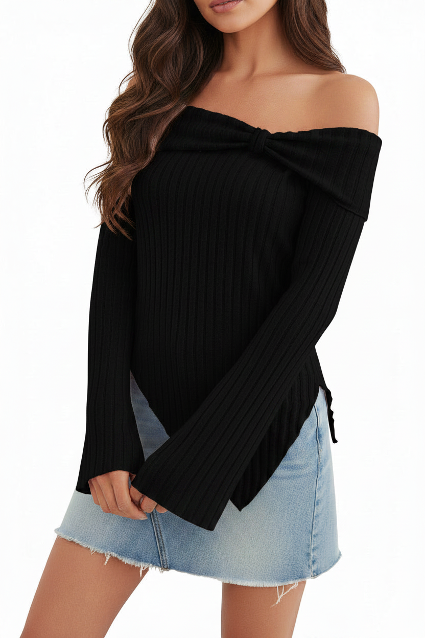 Classy Adore Off-Shoulder Bow Tie Sweater