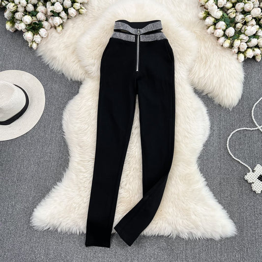 Classy Adore High-Waist Pencil Pants - Versatile Black Zipper Pants