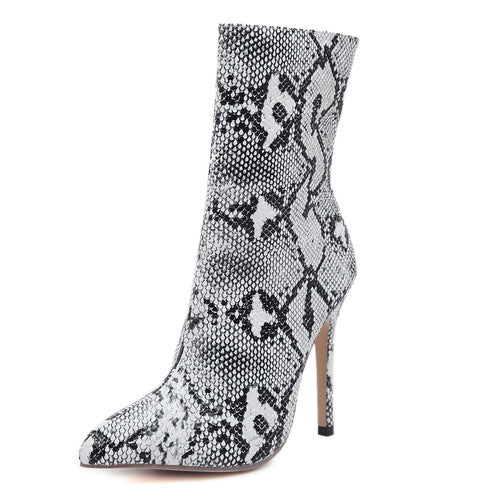 Classy Adore White Snake Print Knight Boots - Stiletto Pointed Toe Boots