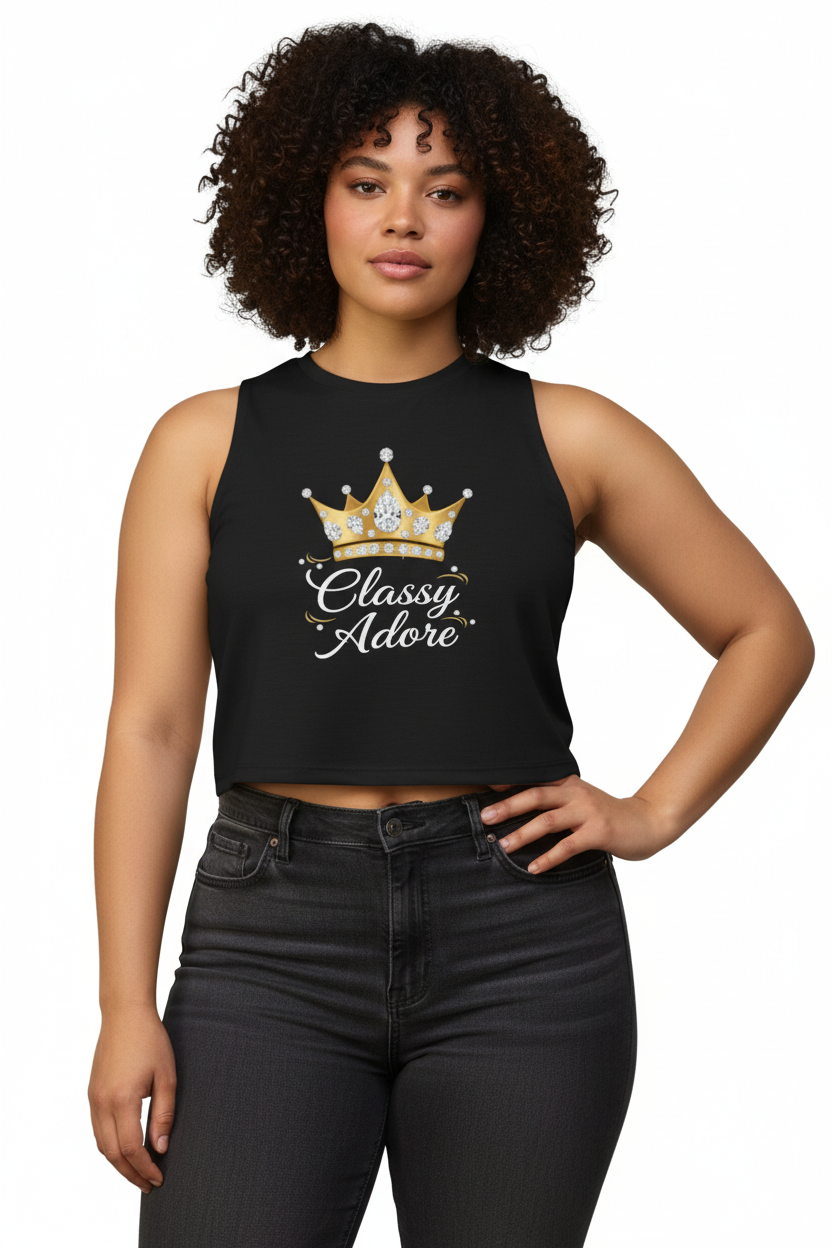 Classy Adore Cut Off Sleeve Crown Graphic Crop Top
