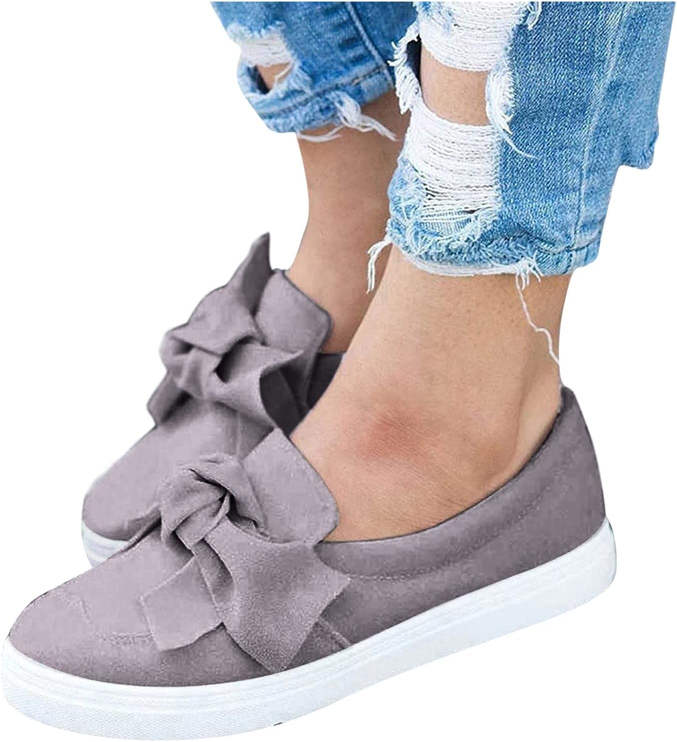 Sneakers for Women Running Shoes, Women'S Classic Sneaker Fashion Comfort Flat Slip-On Walking Sneaker Casual Loafer Shoes Gray