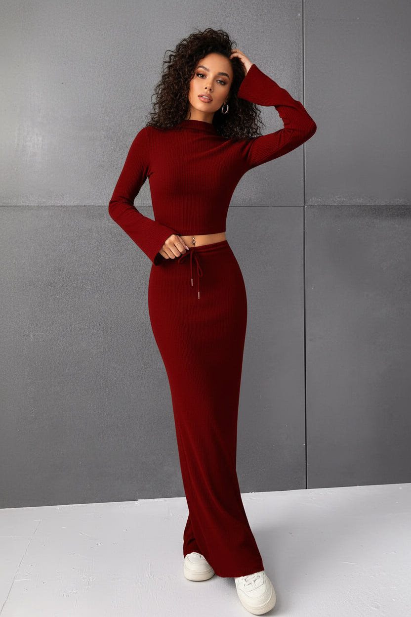 Classy Long Sleeve Two-Piece Skirt Set