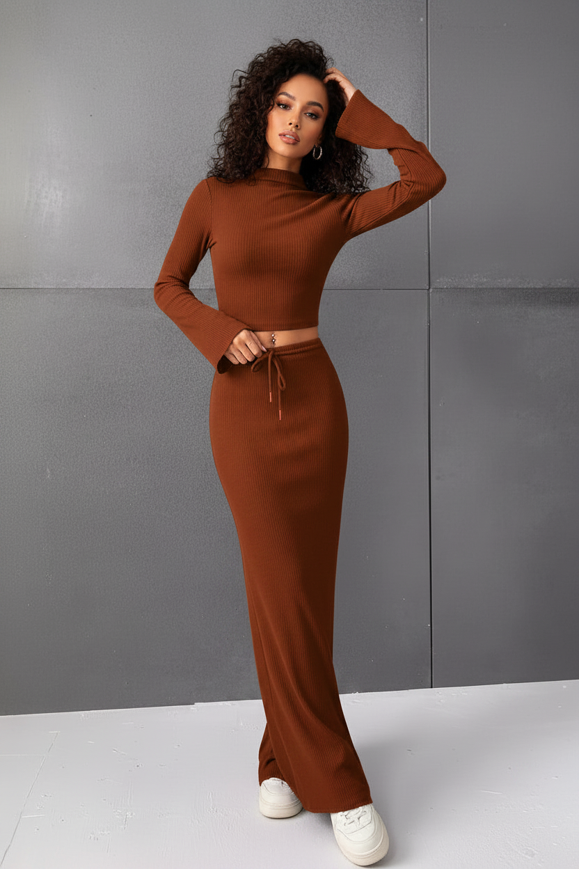Classy Long Sleeve Two-Piece Skirt Set