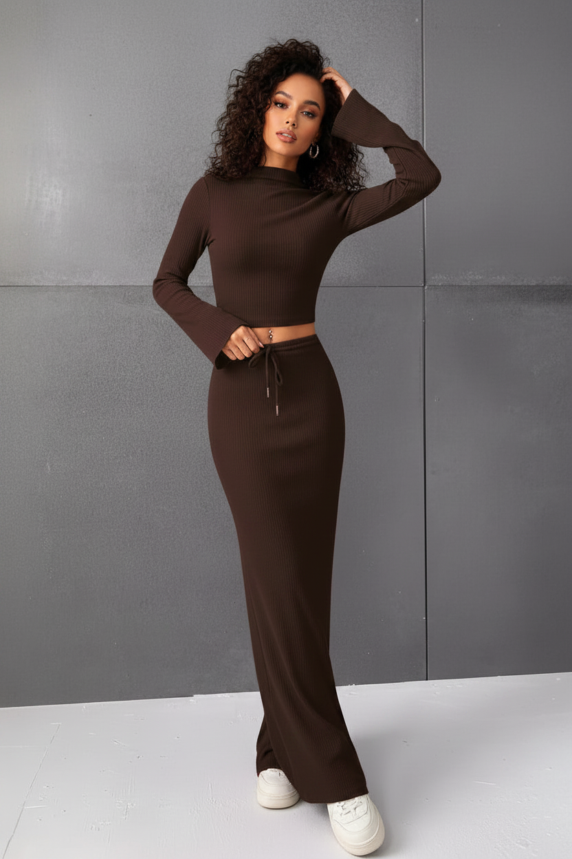 Classy Long Sleeve Two-Piece Skirt Set