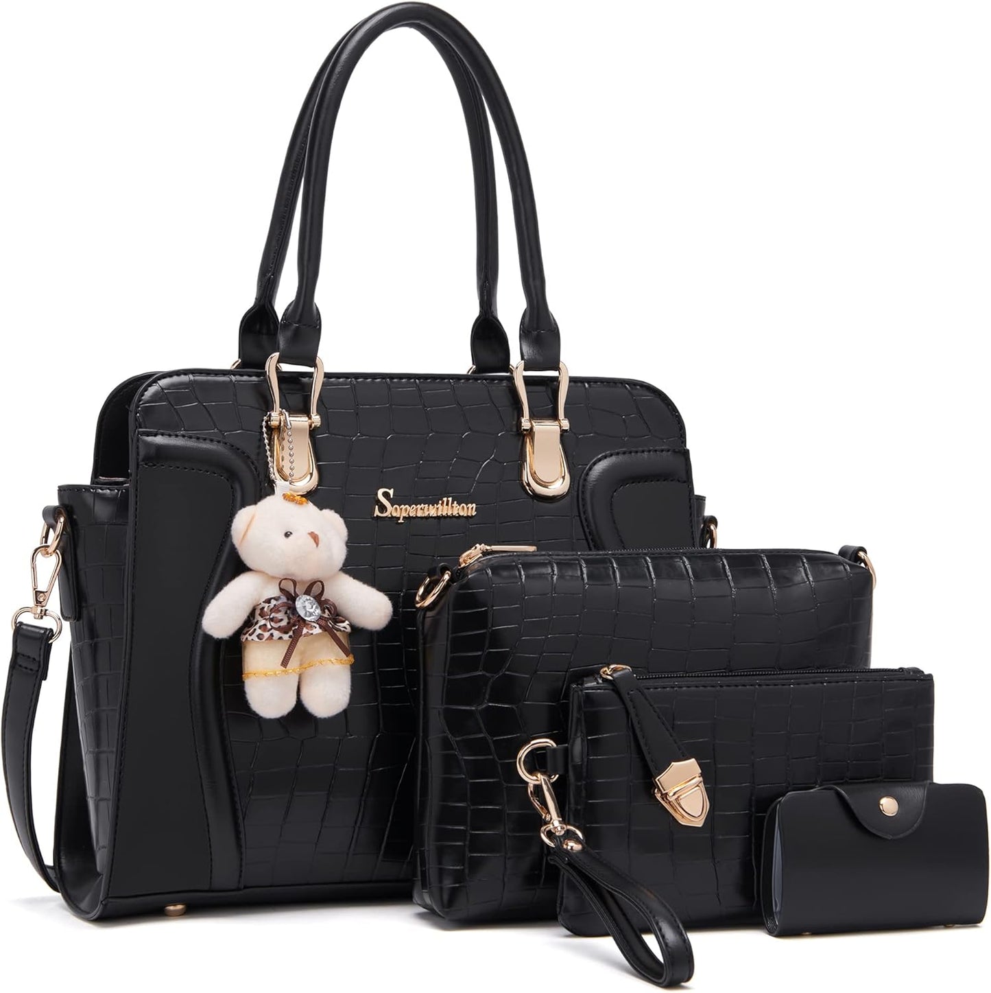 Women'S Fashion Handbags Tote Bags Shoulder Bag Top Handle Satchel Purse Set 4Pcs