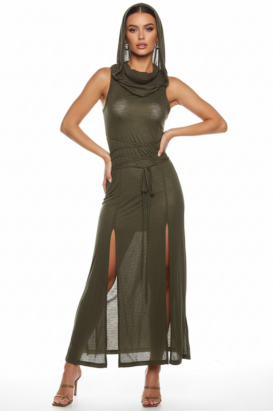 Cyber Gothic Hooded Midi Dress