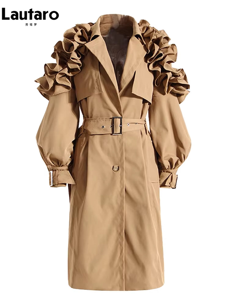 Spring Autumn Long Black Khaki Trench Coat for Women Belt Elegant Chic Stylish Luxury Designer Clothes Runway Fashion